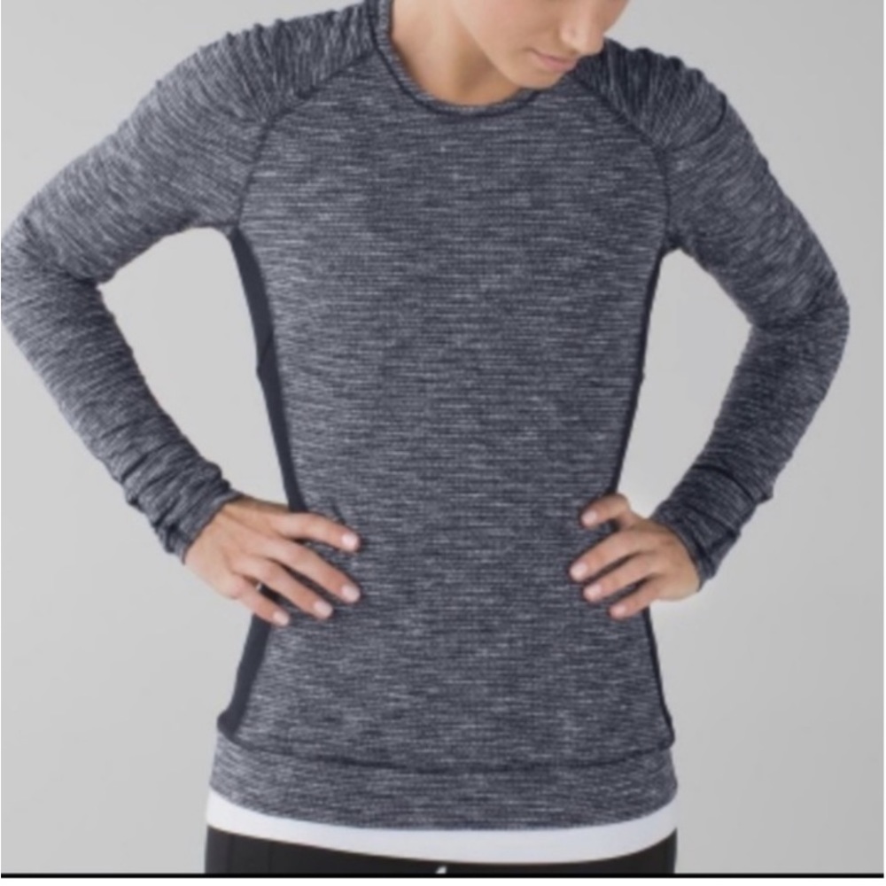 Lululemon Think Fast Long Sleeve top size 8 black white grey  top shirt